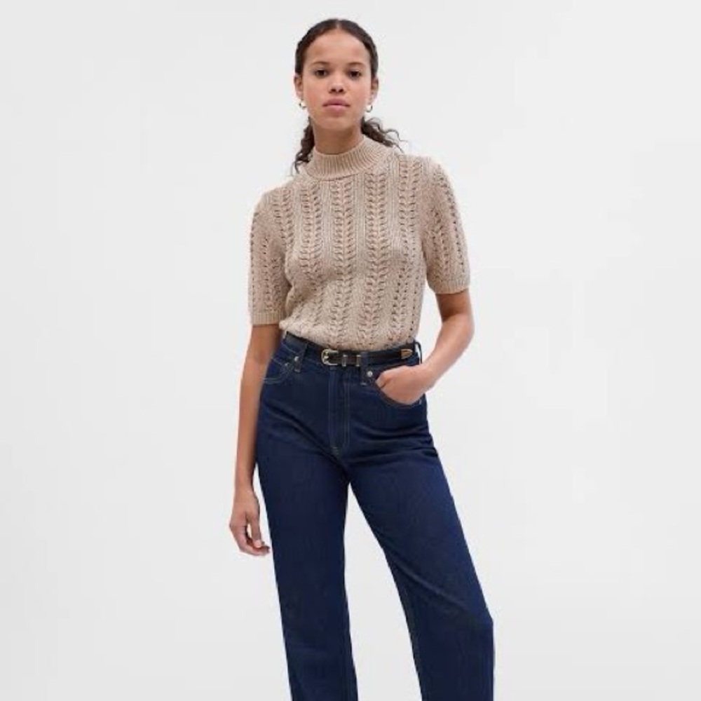 NWT GAP Pointelle Mockneck Sweater, Gold Metallic MP